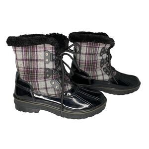 Bass Heritage Collection Winter Snowbird Boots Black Gray Purple Plaid S…